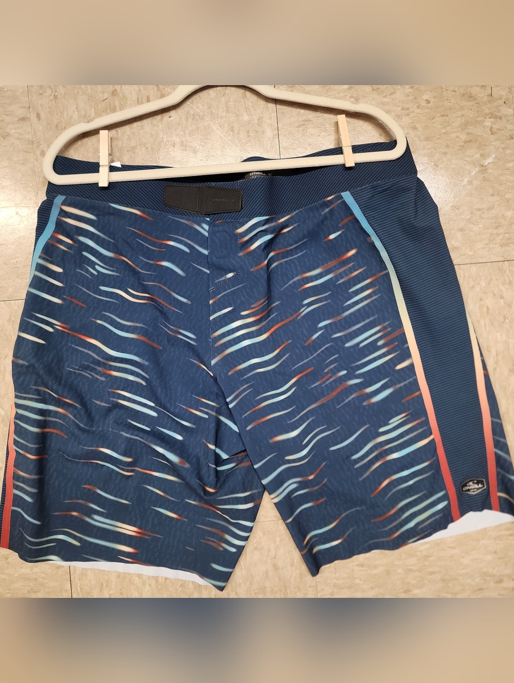 O’Neill Hyperfreak Hydro Board Shorts Mens Size 36 Blue Pattern Swim Trunks Surf